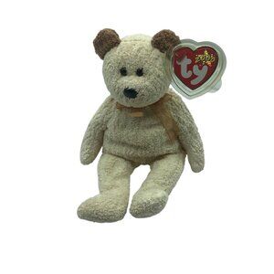 Vtg Ty Beanie Baby Huggy Bear 2000 Pellets Beige Plush Toy Stuffed Animal TAGS